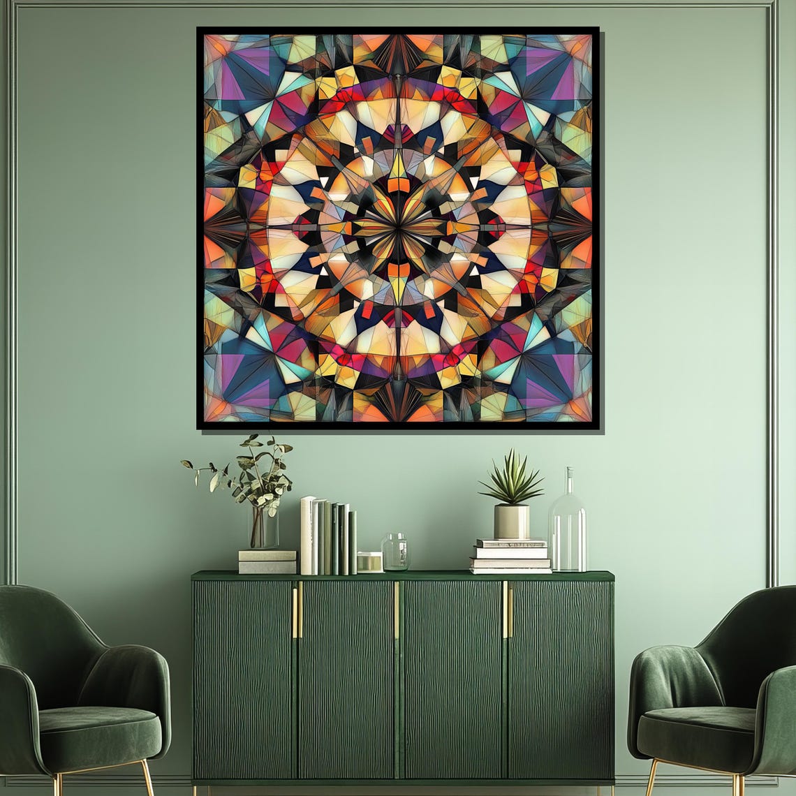 Colorful Kaleidoscopic Abstract Painting Geometric Wall Art Modern Home Decor Unique Gift Idea - Image 3