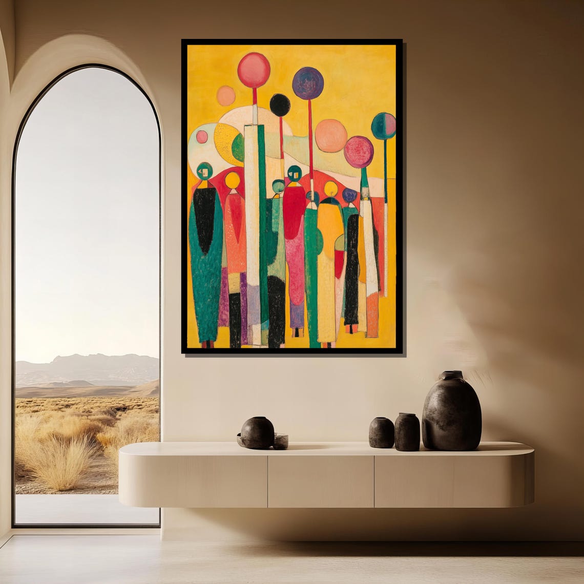 Colorful Abstract Crowd of People Gathered on Sunny Yellow Poster - Image 3