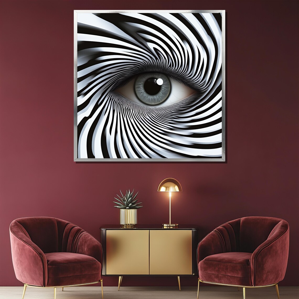 Human Eye in Black White Spiral Optical Illusion Surreal Poster - Image 2