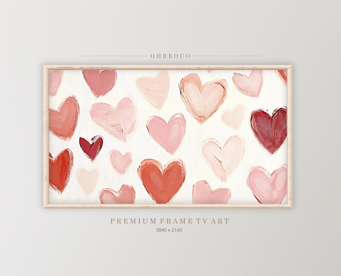 Painted Hearts Pattern Pink Red Watercolor Valentine Wall Art