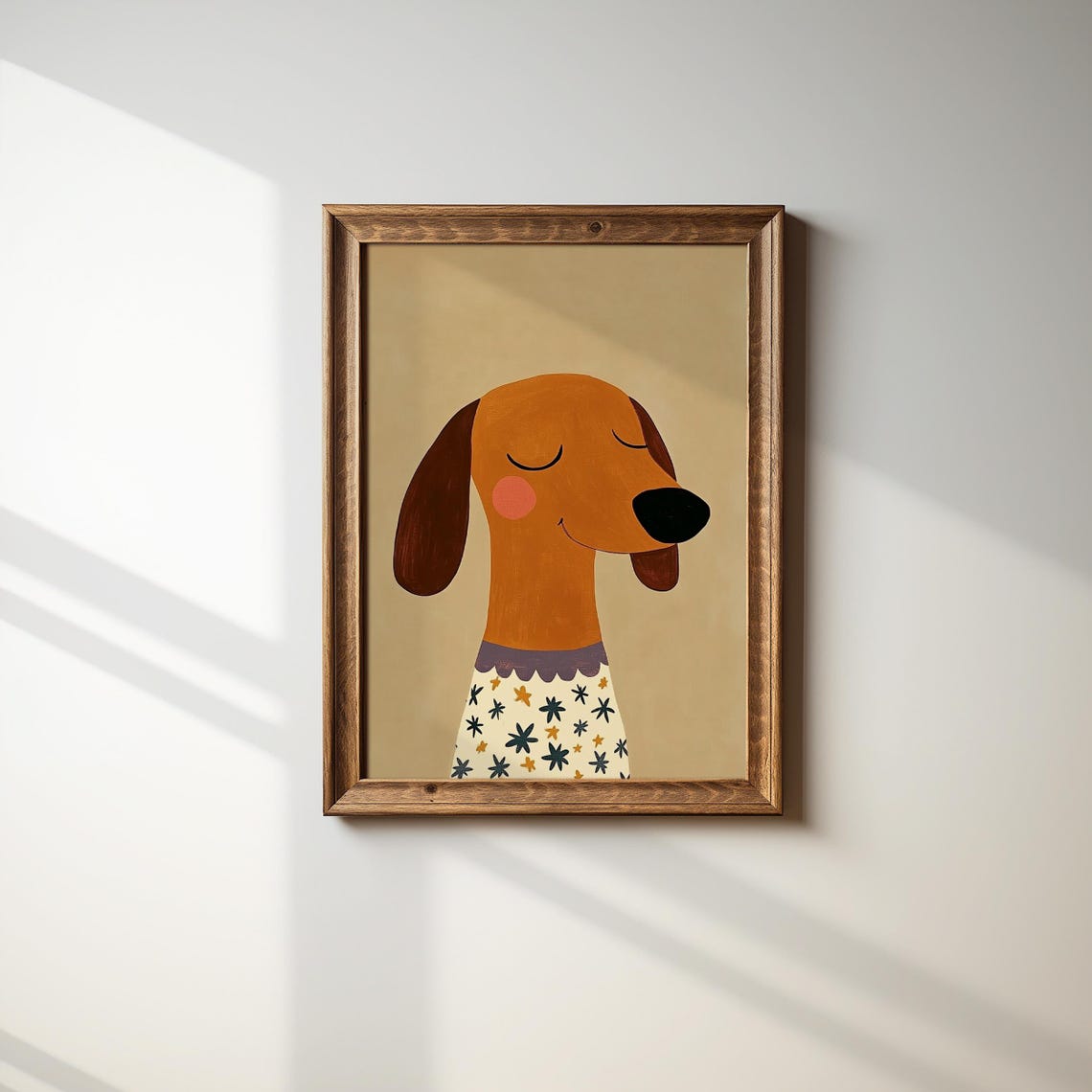 Sleepy Dachshund in Star Pajamas Cute Nursery Kids Room Wall Art