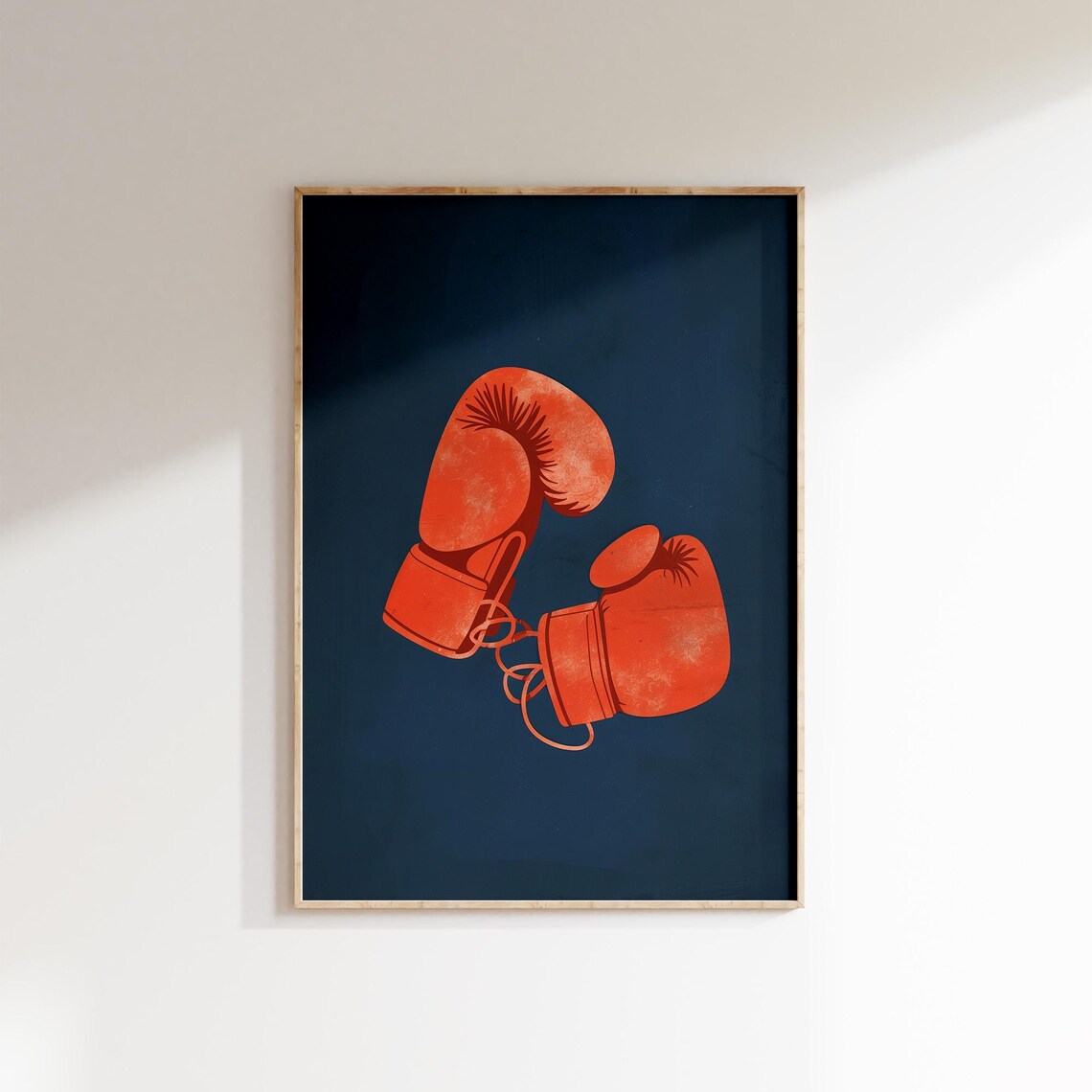 Red Boxing Gloves On Deep Navy Vintage Fighter Sports Poster - Image 2