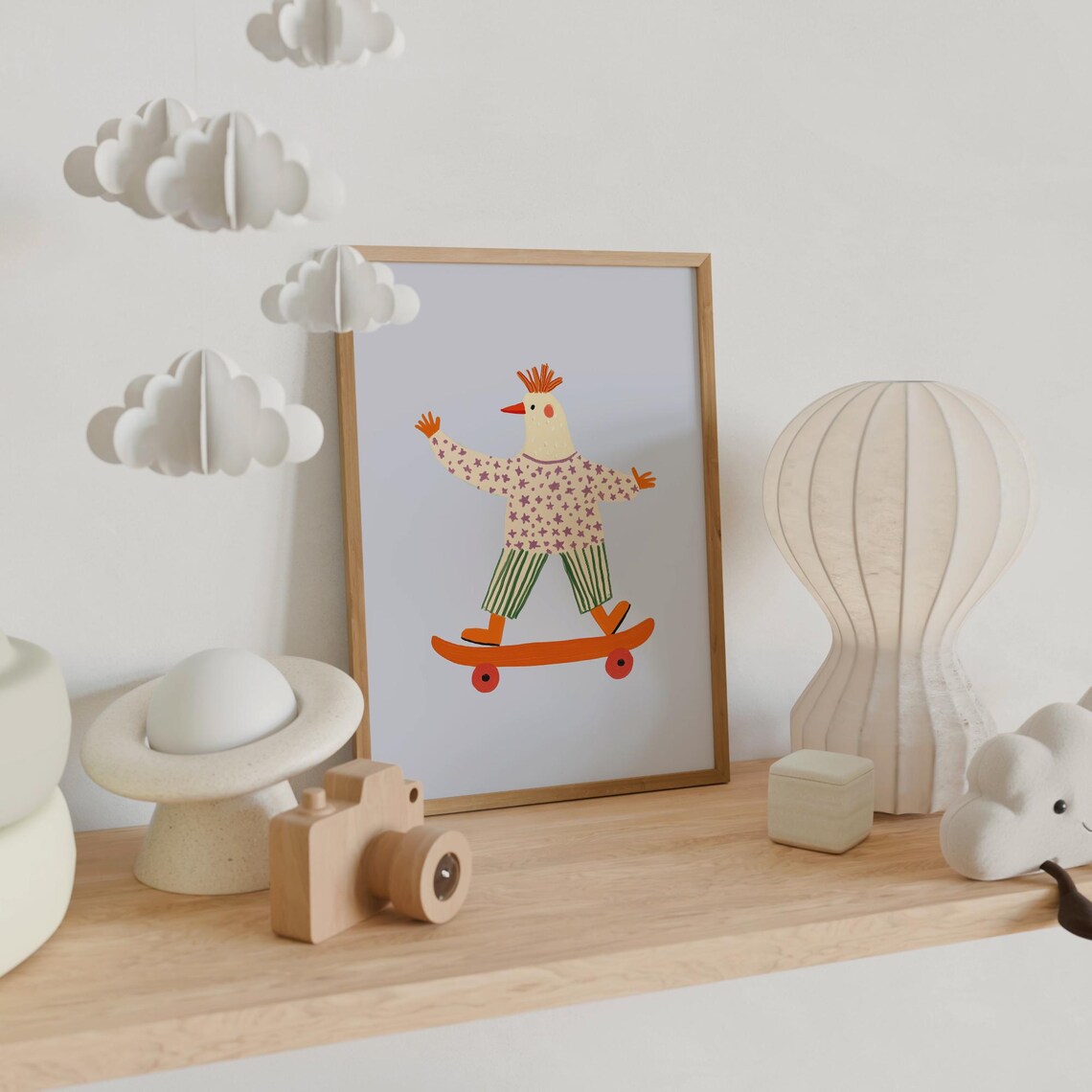 Cool Skateboarding Chicken Fun Kids Room Animal Illustration Poster - Image 4