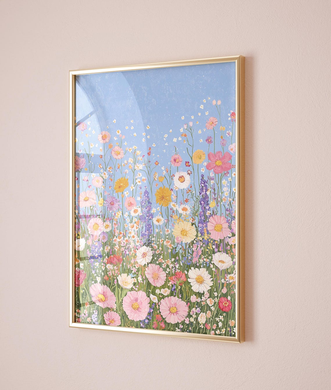 Colorful Wildflower Meadow Blooming Cosmos Blue Sky Spring Poster