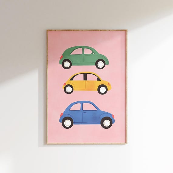 Green And Yellow Car Wall Art Nursery Kids Room Decor Boys Room Poster Transportation Art Playroom Decor Car Lover Gift