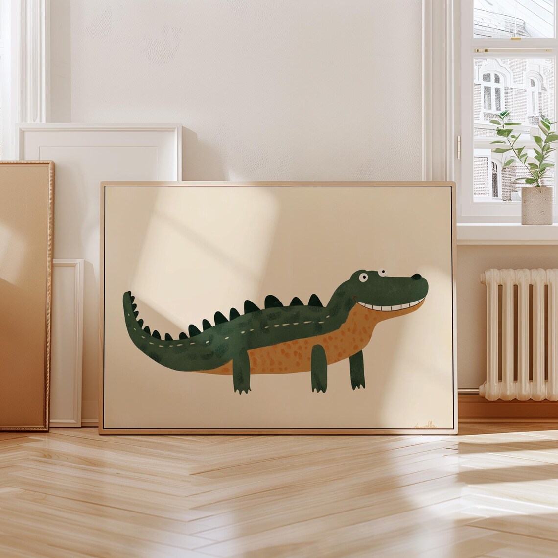 Smiling Crocodile Kids Room Nursery Safari Green Animal Cute Wall Art - Image 2