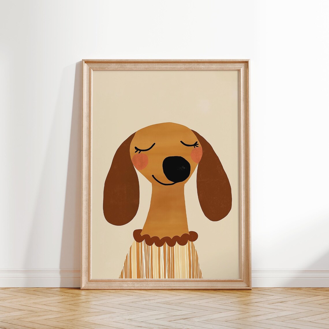 Sleepy Dachshund In Striped Dress Nursery Kids Animal Poster - Image 2