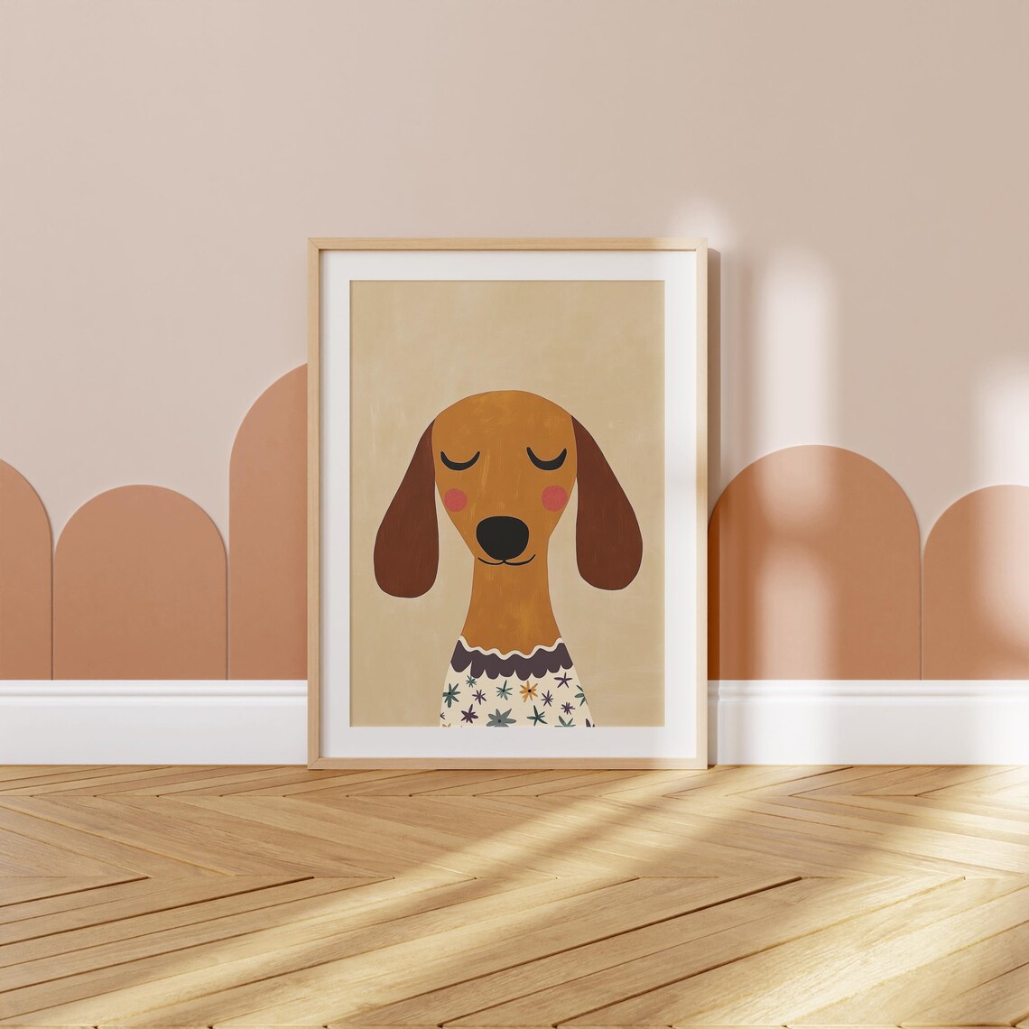 Sweet Dachshund In Floral Dress Nursery Kids Playroom Poster - Image 3