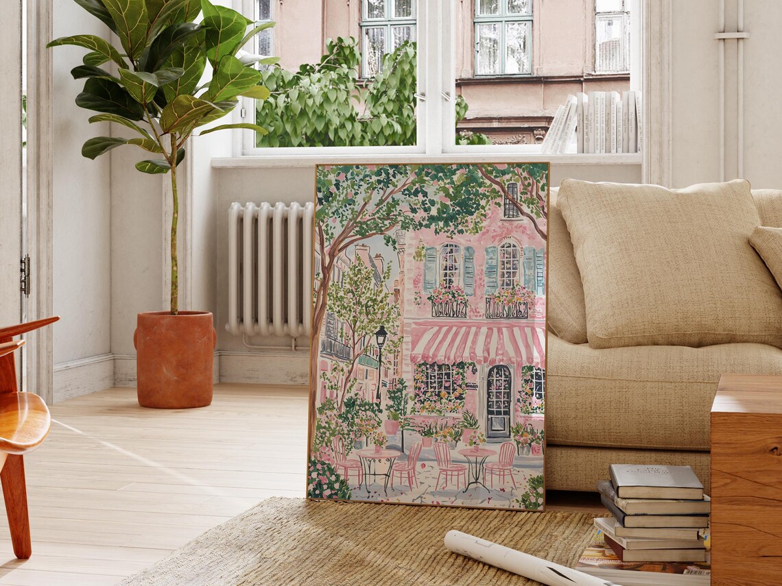 London Tudor Shopfront Historic Street Cafe Pink Spring Poster
