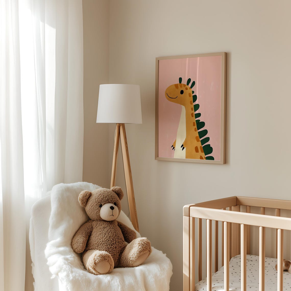 Spotted Tan Dinosaur with Green Spikes Cute Kids Dino Poster - Image 3