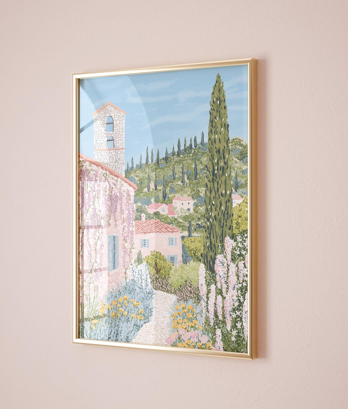 Provence Hill Town Bell Tower Cypress Lavender Path Summer Poster - Image 3