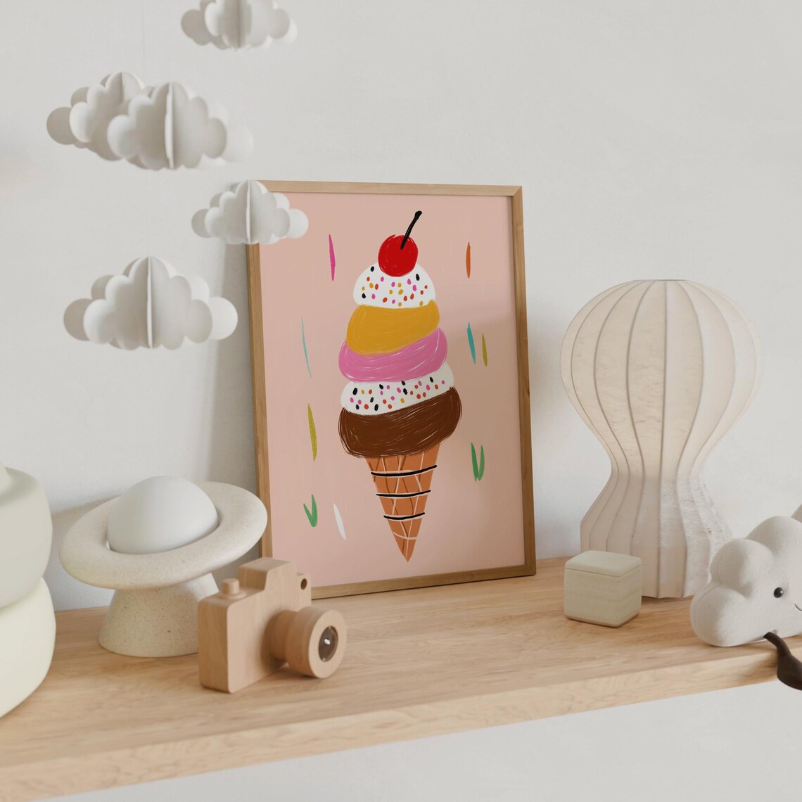 Colorful Ice Cream Cone Cherry On Top Sweet Kids Room Art Poster - Image 6