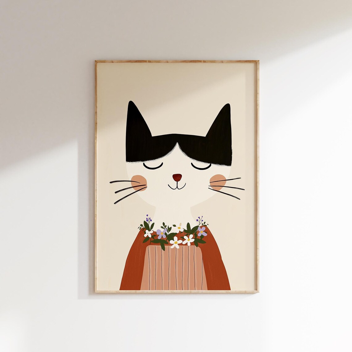 Sweet Serene Cat With Floral Collar Nursery Kids Animal Poster - Image 2