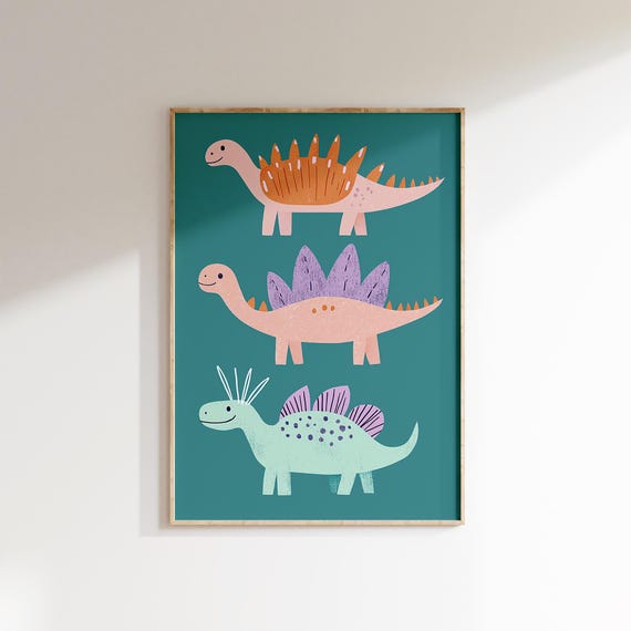 Dinosaur Wall Art Kids Room Decor Cute Dino Print Boys Room Poster Dinosaur Illustration Nursery Playroom Wall Art