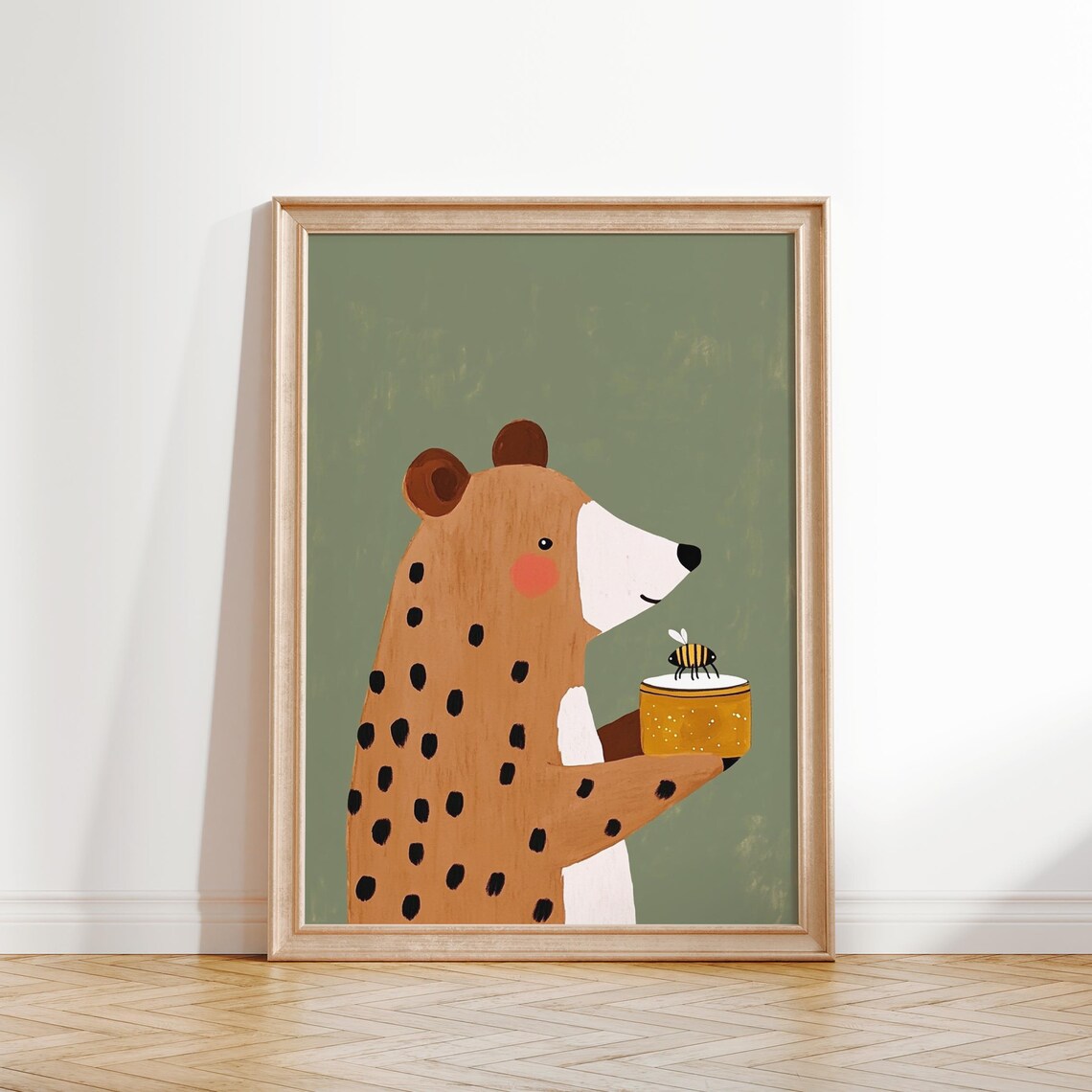 Sweet Spotted Bear Holding Honey Pot Nursery Kids Animal Poster - Image 3