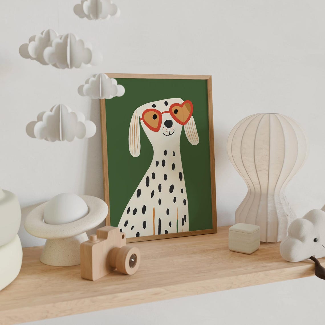 Dalmatian Dog In Red Heart Sunglasses Green Nursery Art Print - Image 6