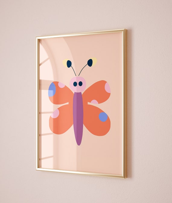 Adorable Butterfly Art Print Colorful Nursery Decor Playful Kids Room Wall Art Eclectic Nursery Decor