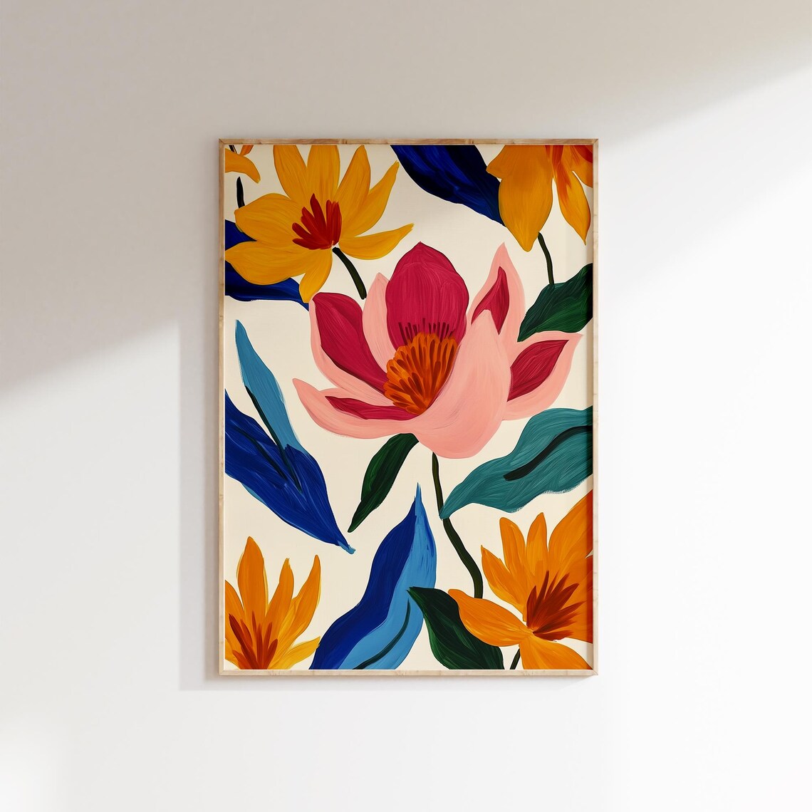 Modern Botanical Flower Print Pink Orange Blue Floral Wall Poster - Image 3