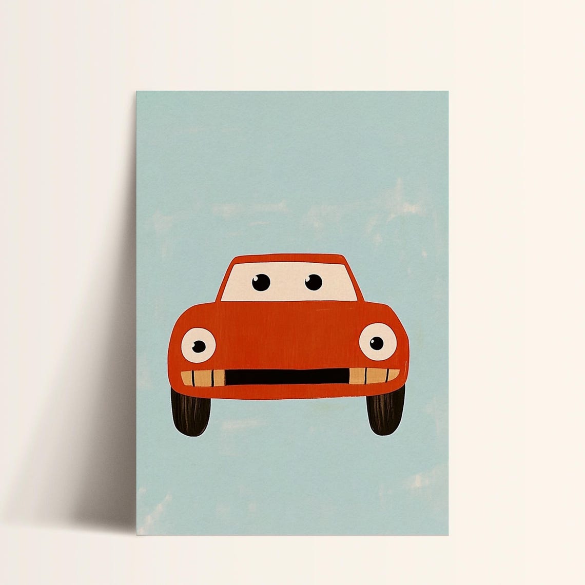 Cute Red Car Front View Smiling Mint Modern Kids Room Art Poster - Image 5