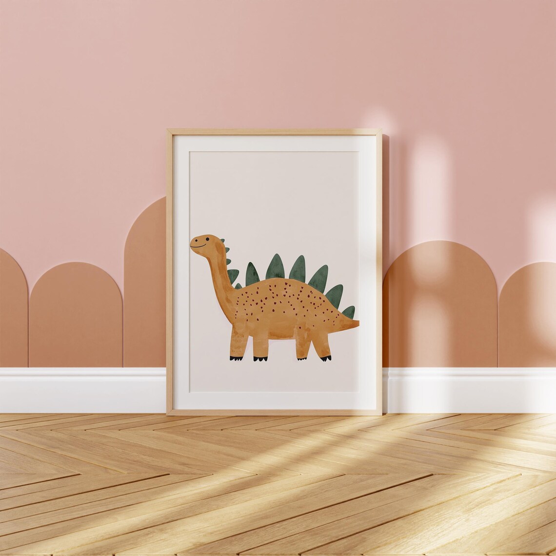 Orange Spotted Stegosaurus Dinosaur Nursery Kids Room Poster - Image 3