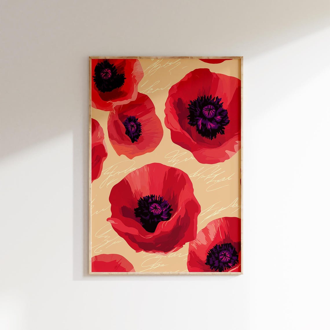 Modern Red Poppy Flower Print Bold Floral Botanical Dark Wall Poster - Image 3