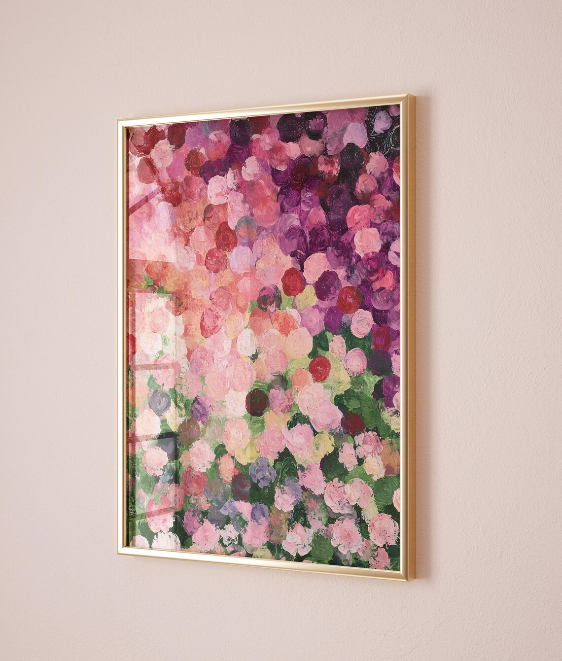 Rose Garden Swirled Pink Purple Red Floral Impasto Art Poster
