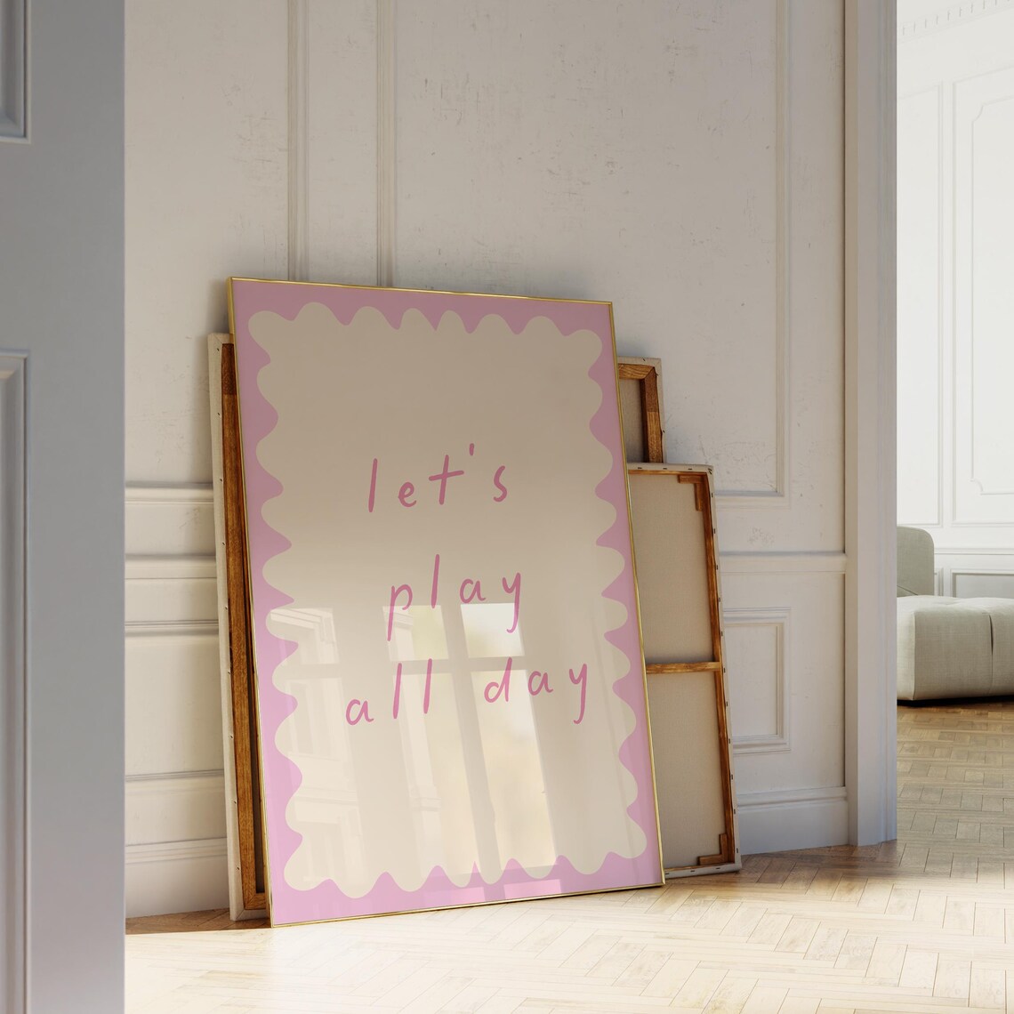 Lets Play All Day Hand Lettered Pink Playroom Quote Nursery Art Poster - Image 3