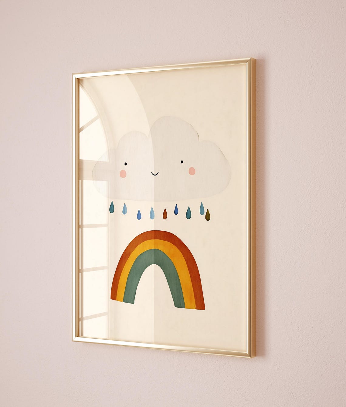 Smiling Cloud Rainbow Raindrops Colorful Modern Nursery Art Poster - Image 3