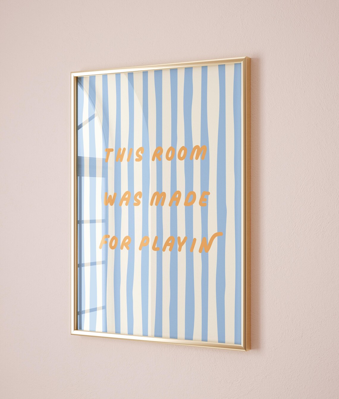 This Room Was Made For Playin Quote Blue Striped Kids Room Poster - Image 2