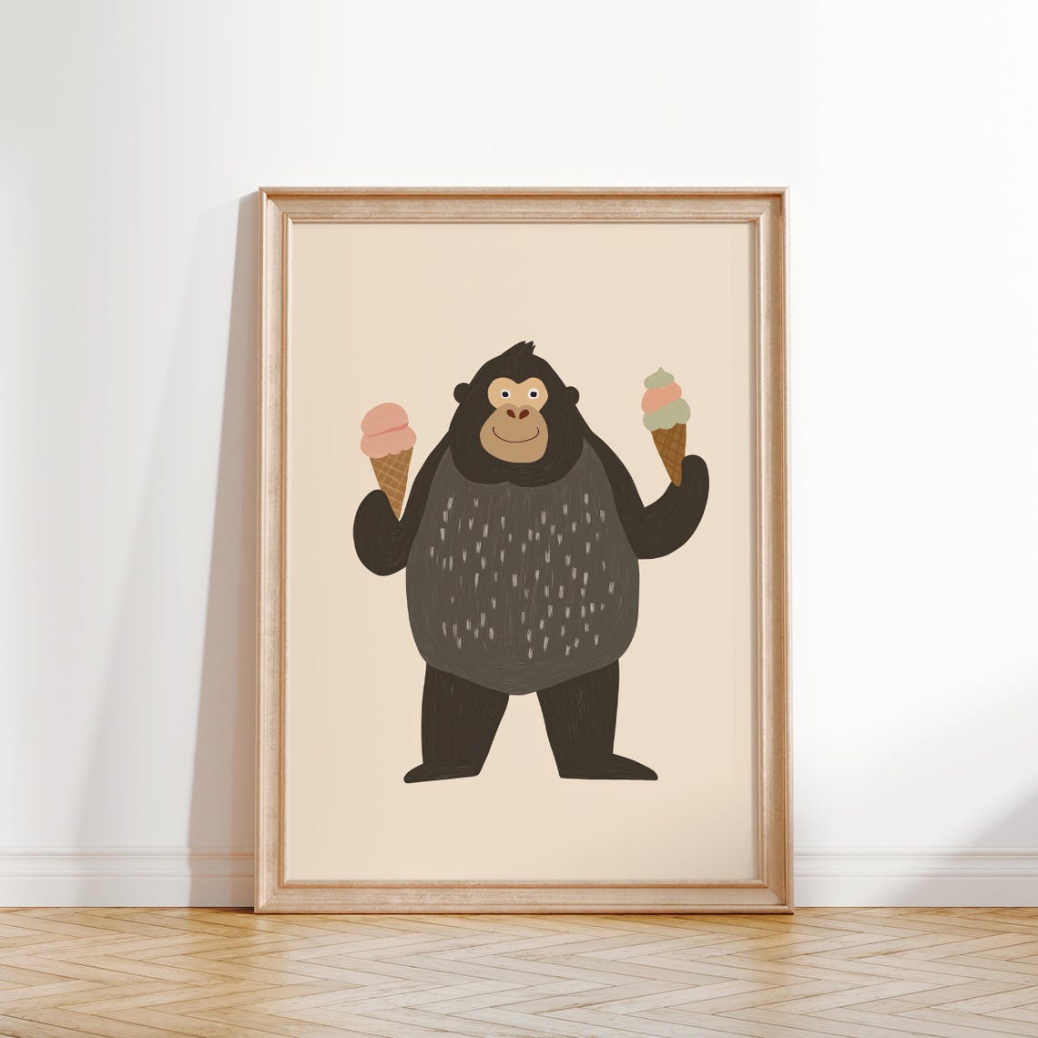 Sweet Gorilla Holding Ice Cream Cones Nursery Kids Animal Poster - Image 2