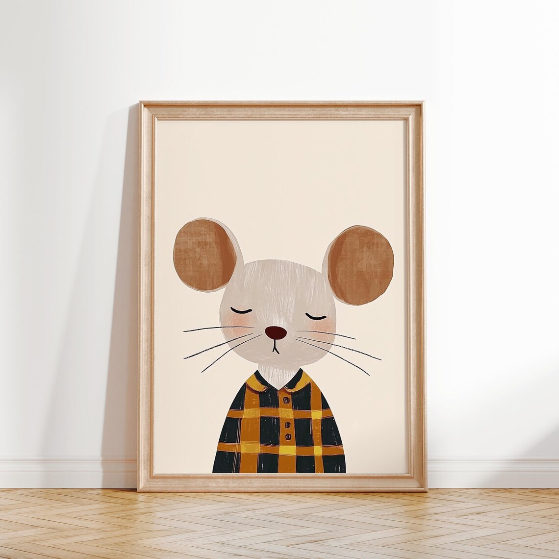Adorable Sweet Mouse in Plaid Shirt Nursery Kids Room Wall Art - Image 3