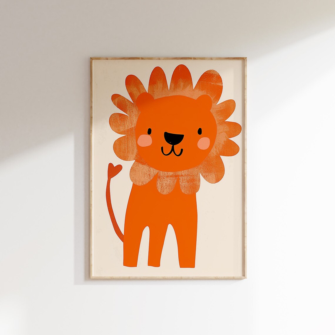 Smiling Orange Lion Big Mane Safari Nursery Kids Room Animal Art Poster - Image 2