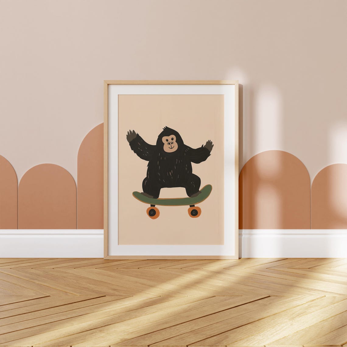 Playful Gorilla Riding Green Skateboard Nursery Kids Animal Poster - Image 3