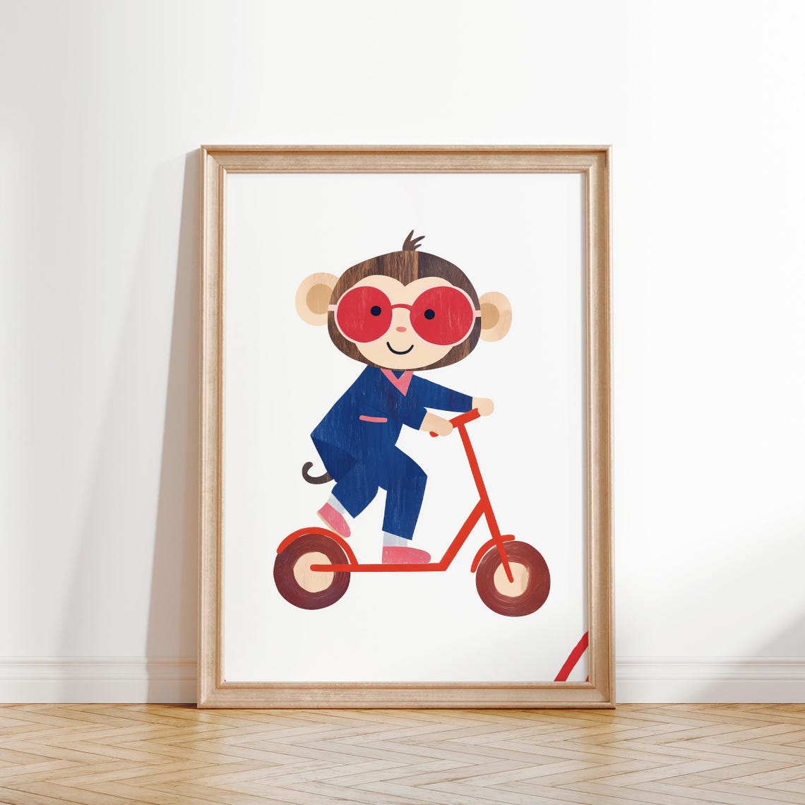 Funny Cool Monkey Red Sunglasses Scooter Ride Kids Animal Poster - Image 2