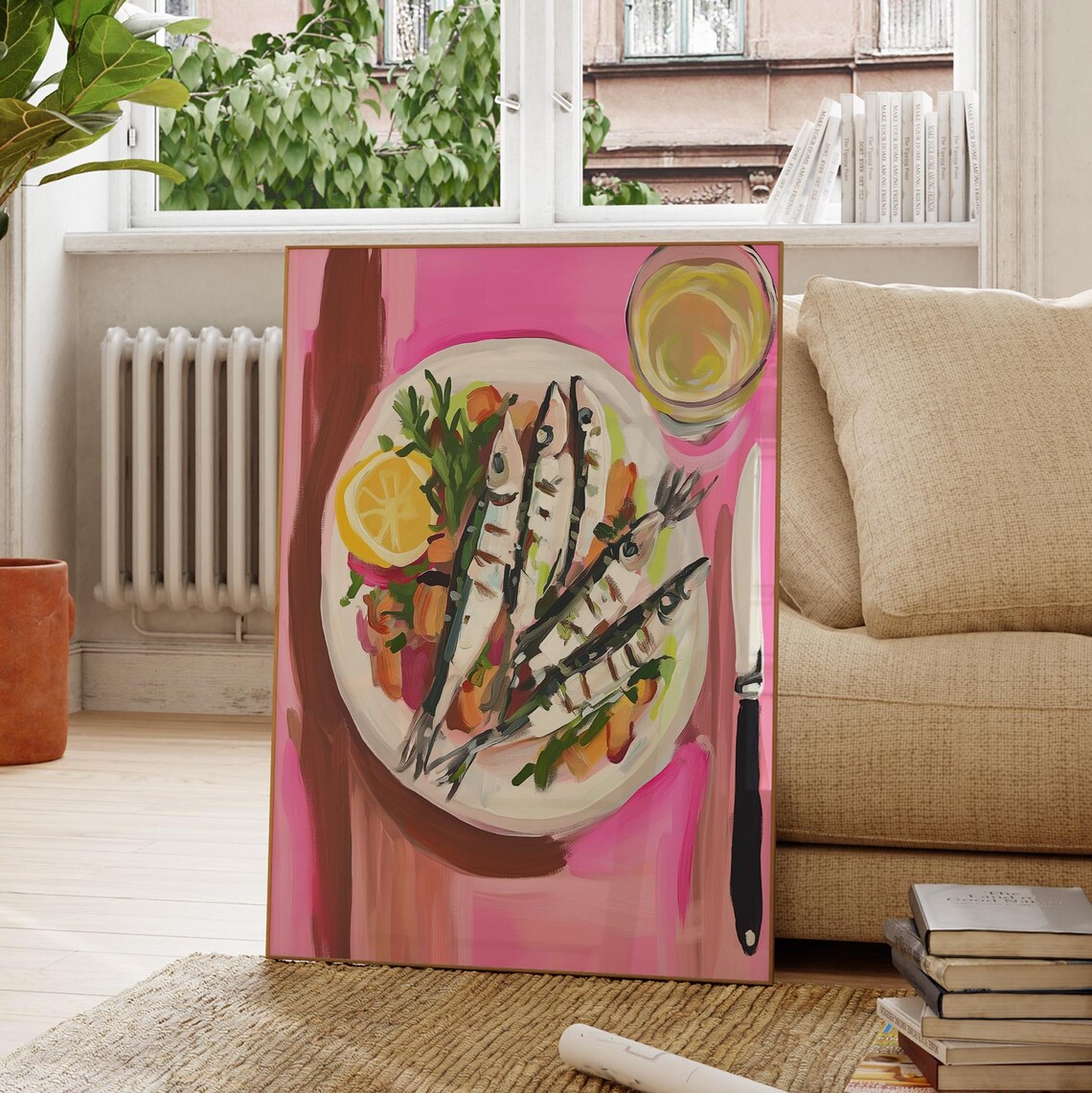 Seafood Wall Art Grilled Fish Print Coastal Kitchen Decor Dopamine Home Art Maximalist Dining Poster