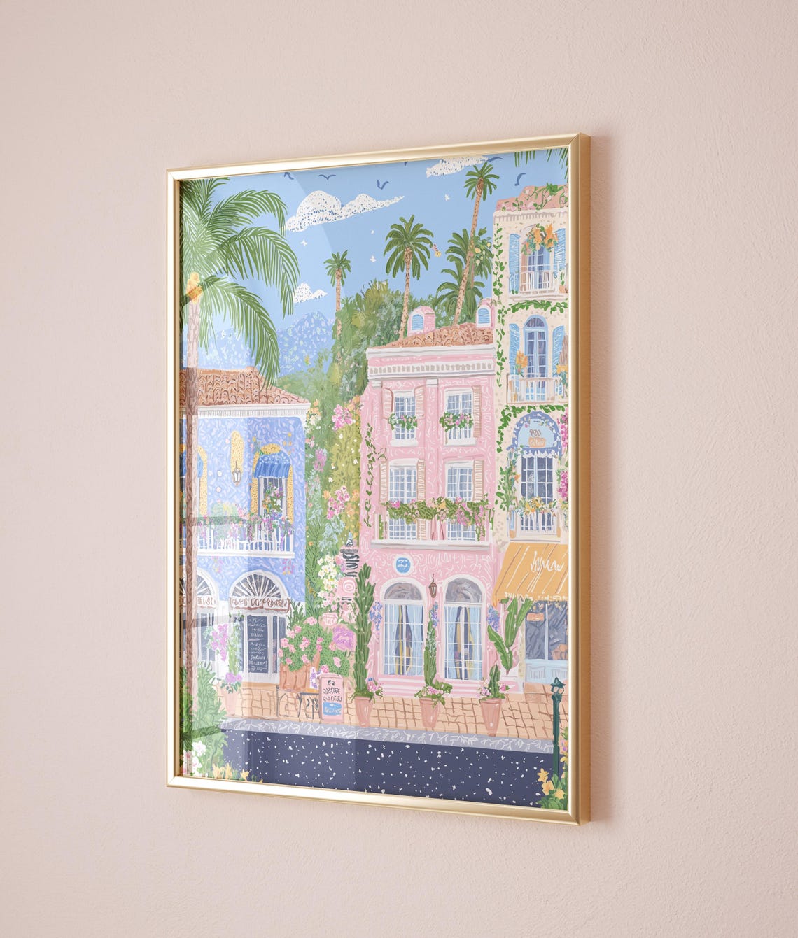 Charleston Rainbow Row Pastel Street Palms South Carolina Poster - Image 2
