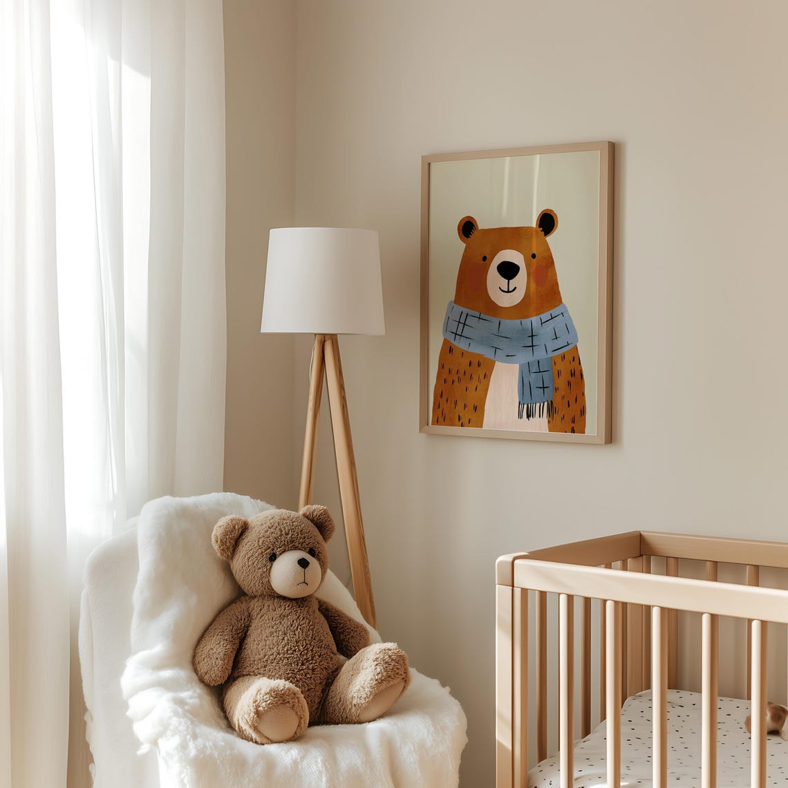 Cute Brown Bear Blue Scarf Winter Cozy Nursery Kids Room Poster - Image 3