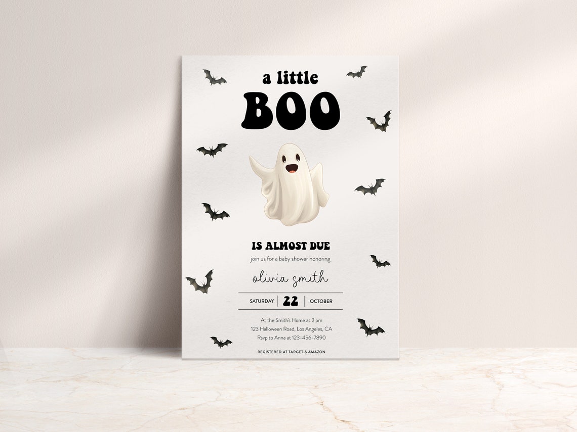 Little Boo Halloween Baby Shower Ghost Invitation Design Poster - Image 2