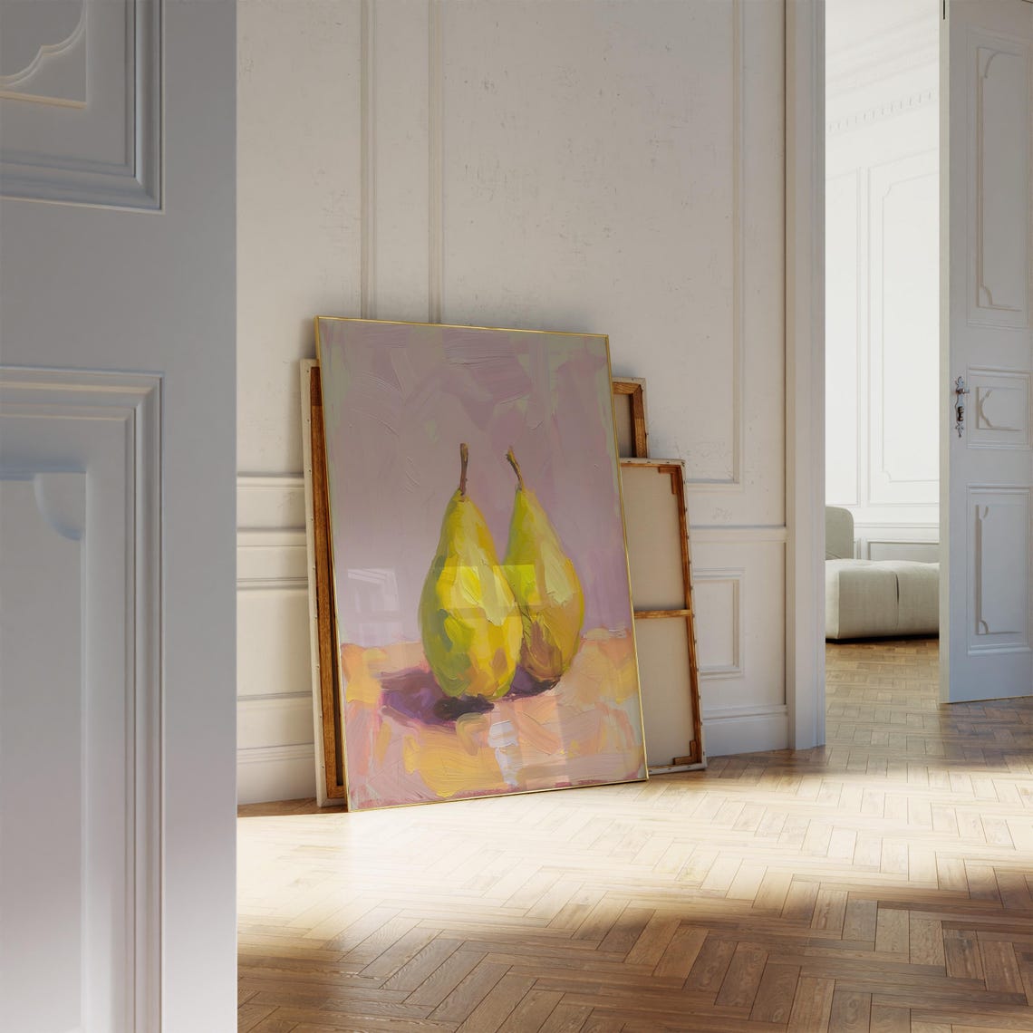 Two Green Pears Impressionist Still Life Fruit Kitchen Poster - Image 2