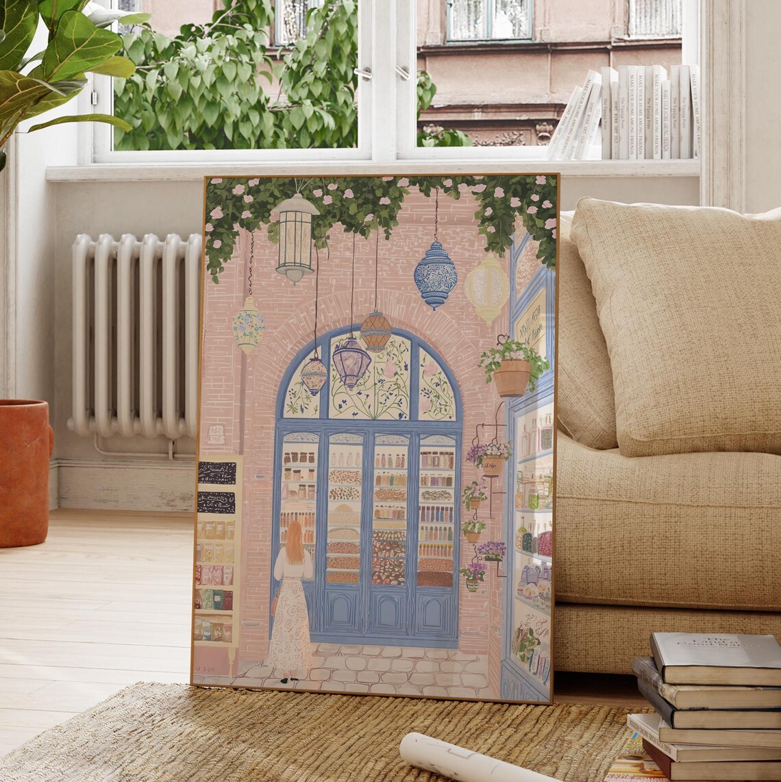 French Patisserie Sweet Shop Blue Doors Hanging Lanterns Poster - Image 4