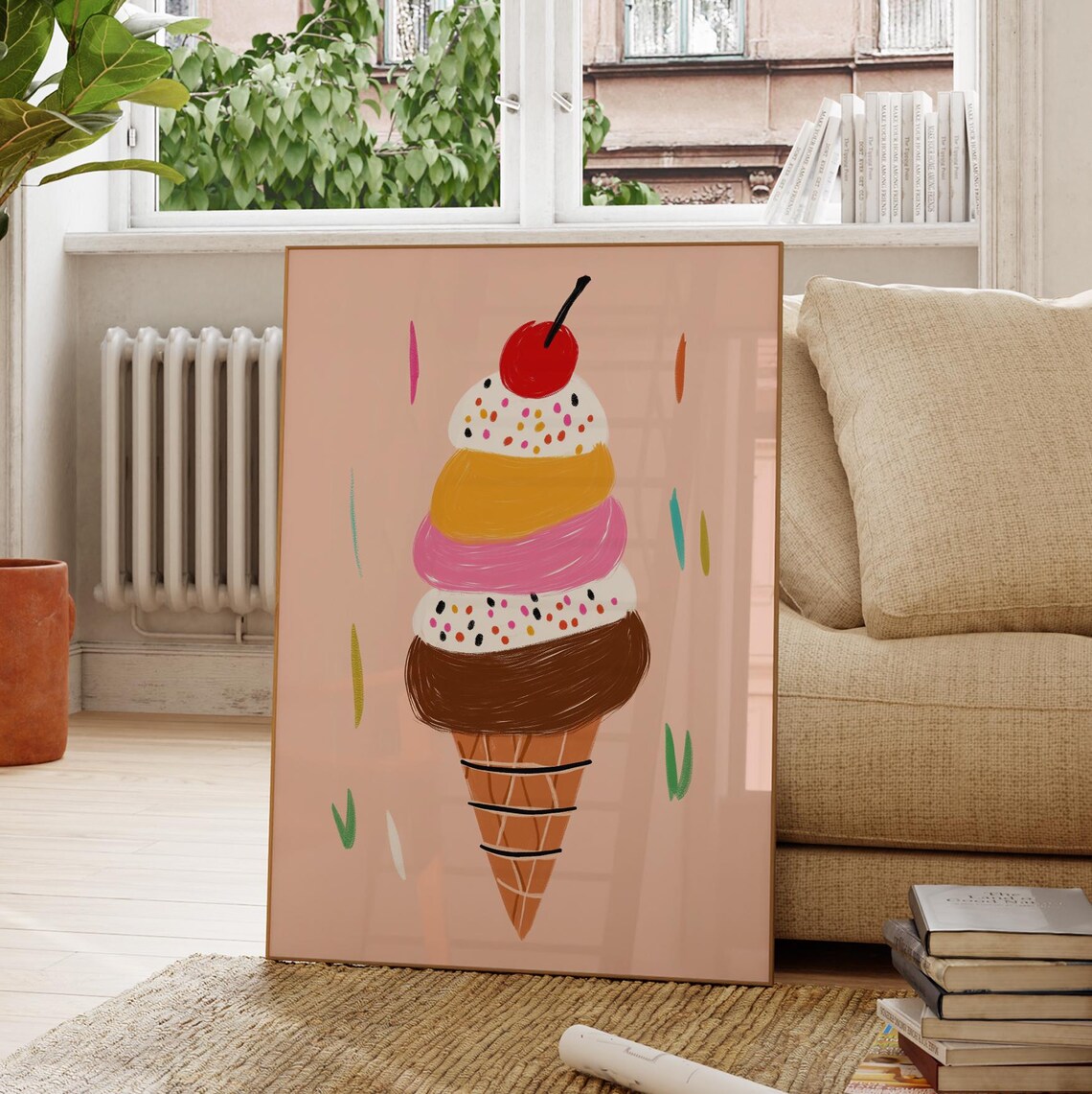 Colorful Ice Cream Cone Cherry On Top Sweet Kids Room Art Poster - Image 4