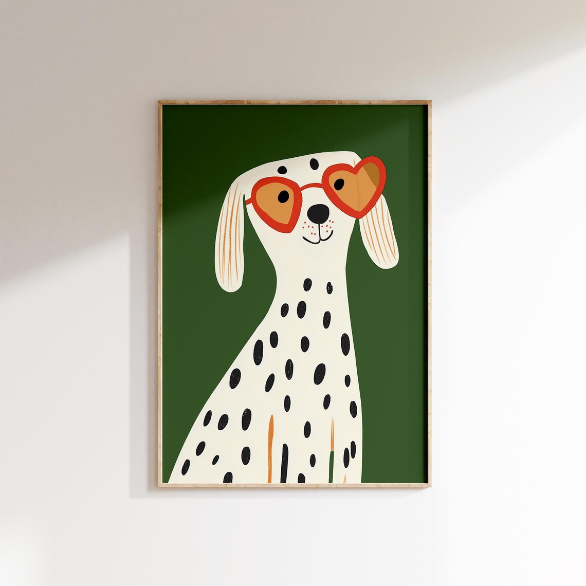 Dalmatian Dog In Red Heart Sunglasses Green Nursery Art Print - Image 4