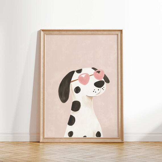 Dalmatian Heart Sunglasses Pink Nursery Kids Room Cute Wall Art