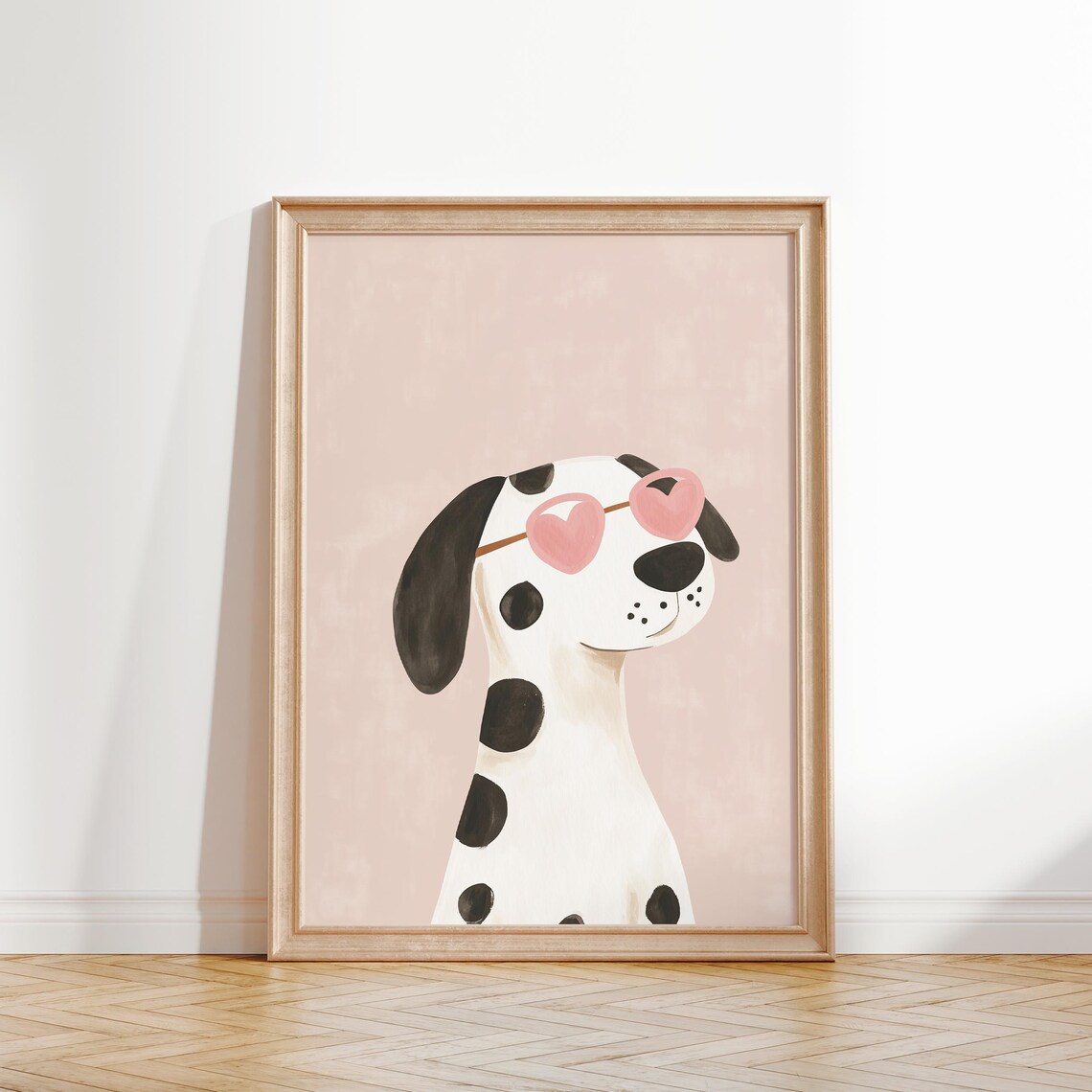 Dalmatian Heart Sunglasses Pink Nursery Kids Room Cute Wall Art