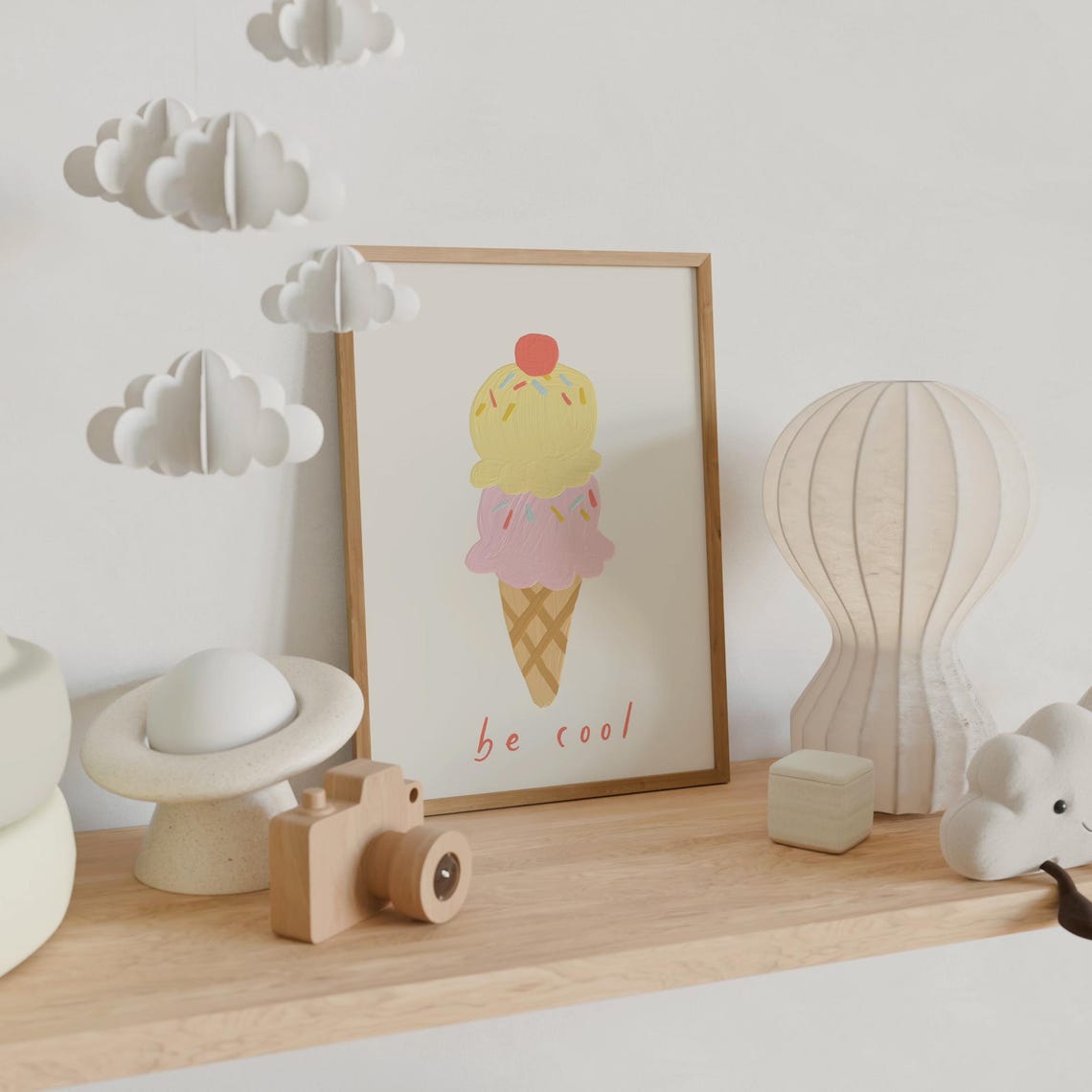 Ice Cream Be Cool Print Two Scoops Cherry Summer Kids Wall Poster - Image 4