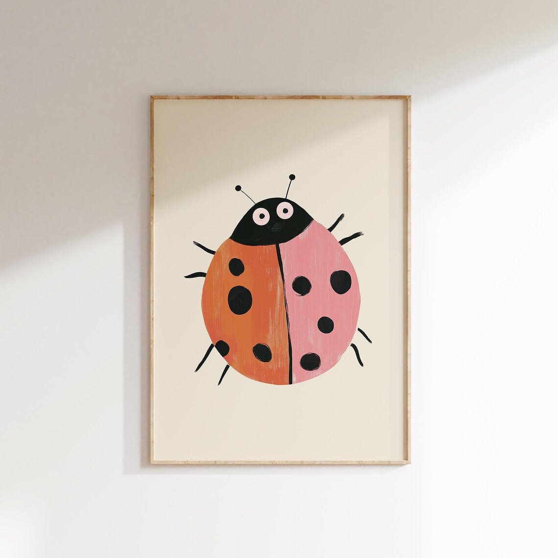 Cute Pink Ladybug With Black Spots Nursery Kids Animal Poster - Image 2