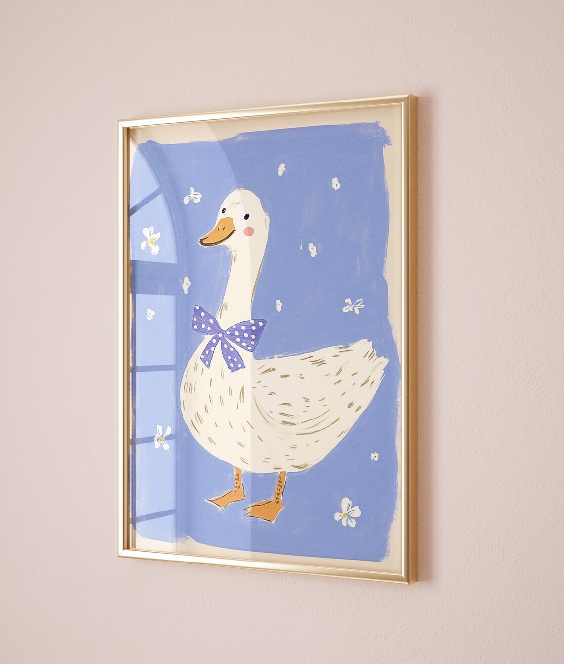 Adorable Goose With Blue Bow Tie Kids Room Print on Cornflower Blue Artwork - Image 2