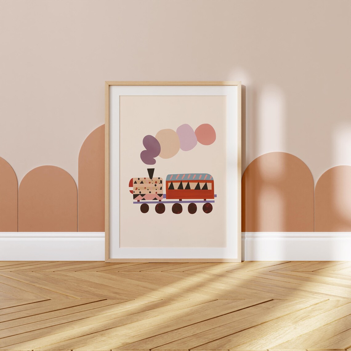 Geometric Abstract Train Print Red Carriage Nursery Kids Room Wall Art - Image 5