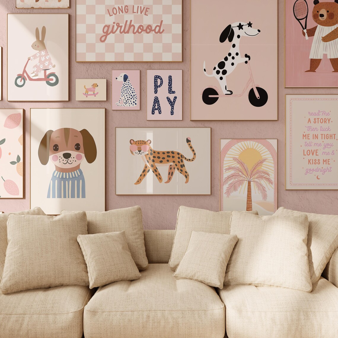 Kids Room Prints Girl Bundle Of 100 Pink Wall Prints Toddler Room Art Girls Nursery Wall Art Playful Animal Prints - Image 5