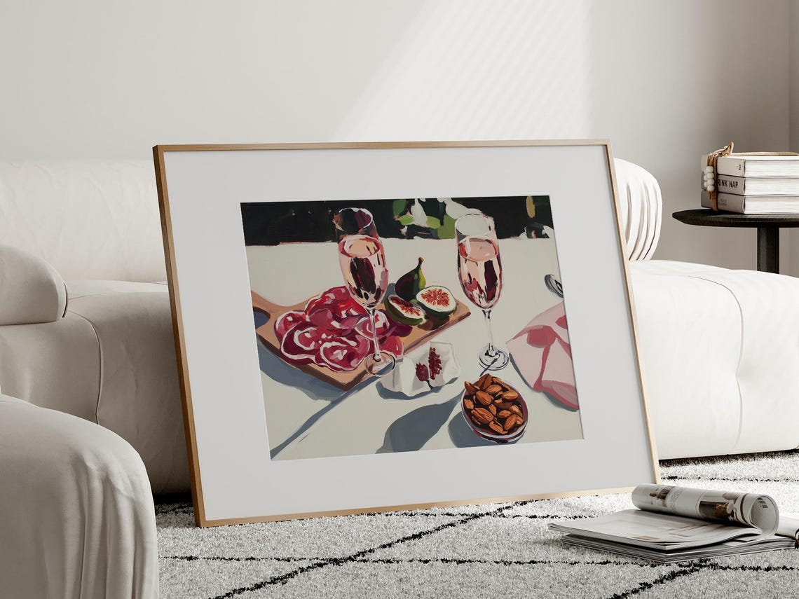 Figs And Cured Meat Charcuterie Board Champagne Almonds Art Poster - Image 4